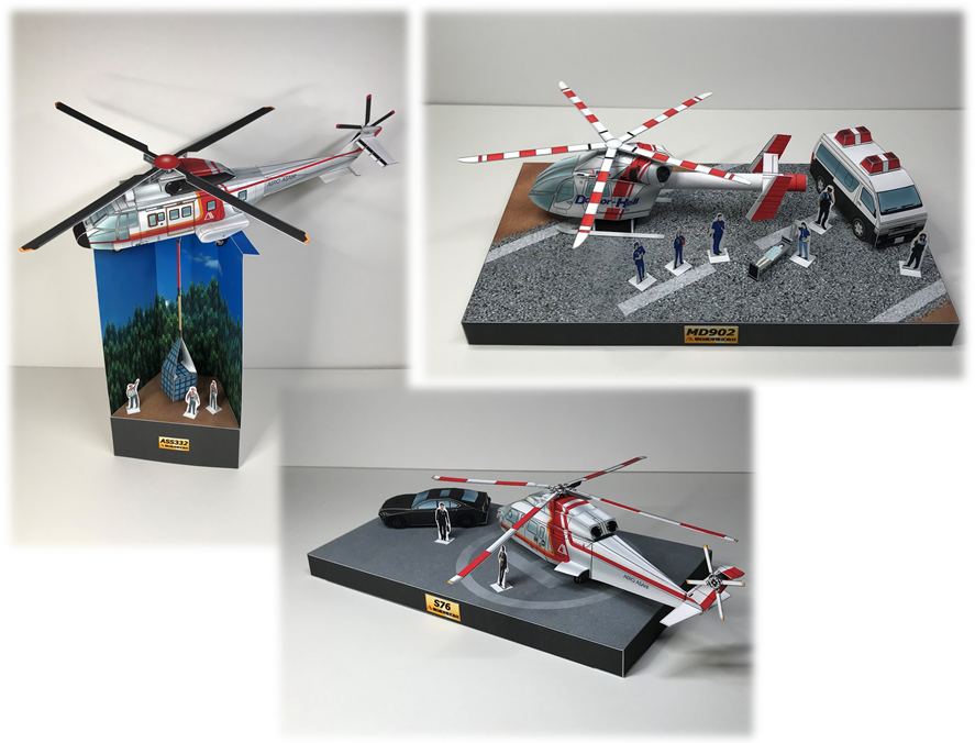 ペーパークラフトジオラマでヘリ輸送の世界再現、朝日航洋が提供